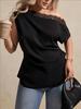 Top de Talla Grande con Hombros Descubiertos y Parches de Encaje - Moda Femenina Moderna y Elegante