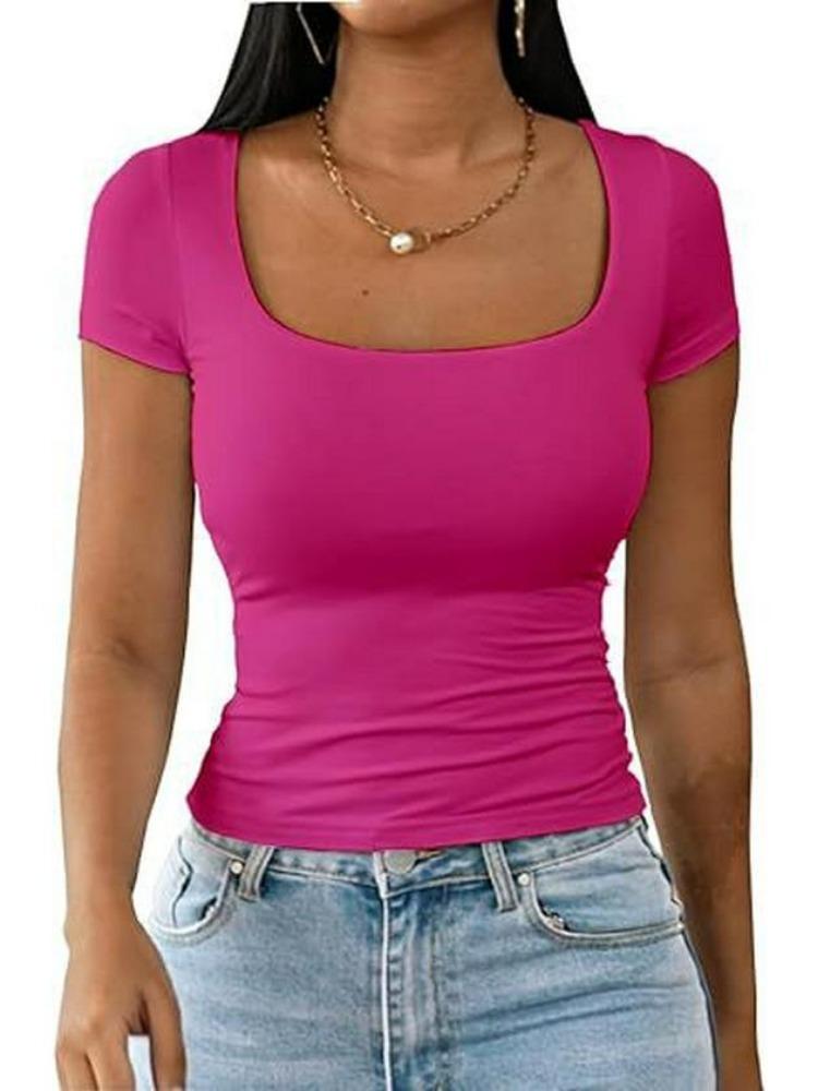Sommermode 2026: Damen-Pullover-Top mit schmaler Silhouette, kurzen Ärmeln und U-Ausschnitt, lässig und bequem