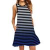 Women's Fashion Beach Dress Sleeveless Round Neck Stripe Print Dress