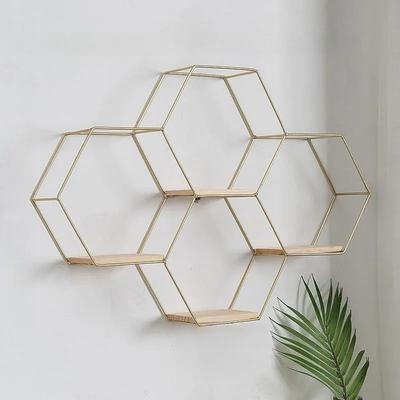Eisenkunst Aufbewahrungsregal Wandmontierter Sechseckiger Aufbewahrungshalter Aufbewahrungsregal für Schlafzimmer Wohnzimmer Büro Organizer Dekor