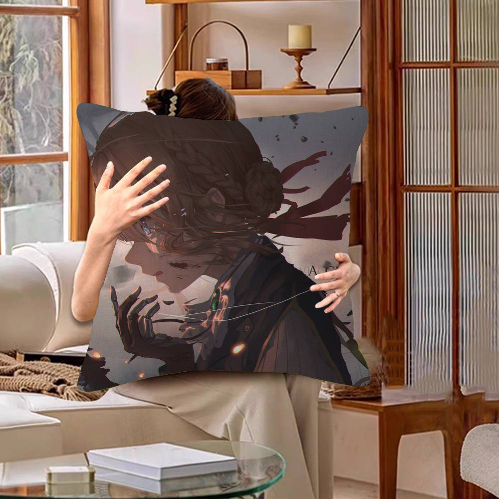 Anime Violet Evergarden Pillow Covers Cartoon Sofa Decorative Home Double-sided Printing Short Plush Cute Cushion Cover