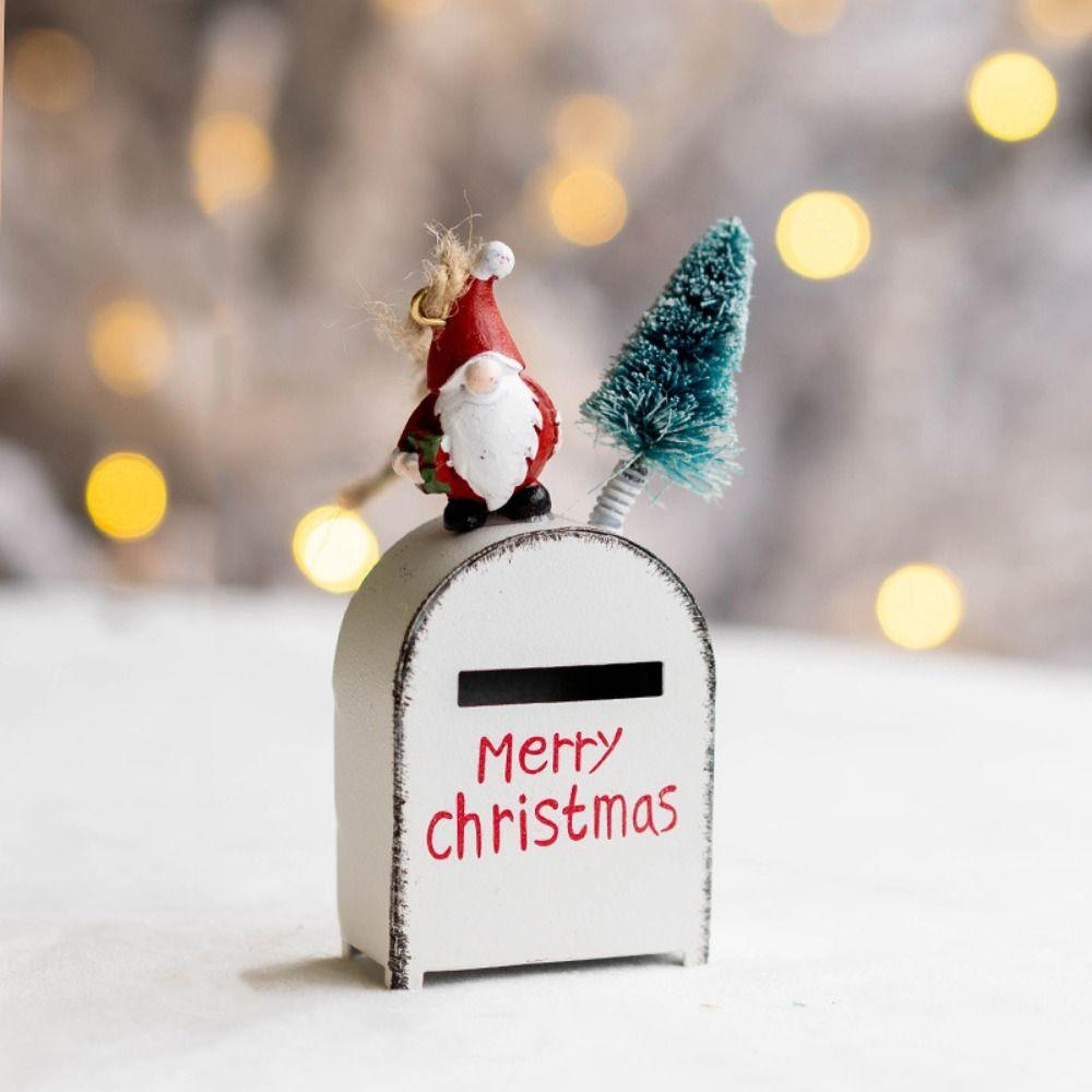 Cartoon Santa Claus Mailbox Pendant Iron Christmas Mailbox Decoration  New Year