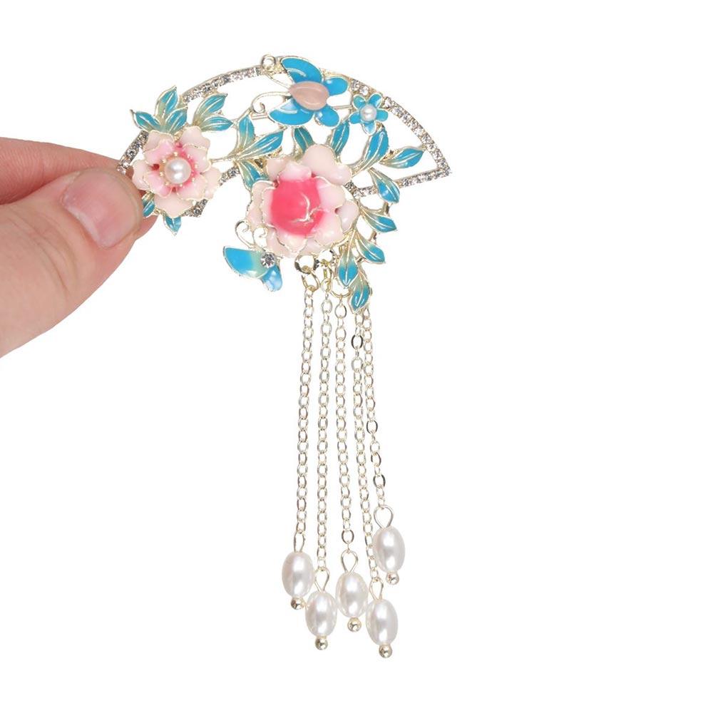 Dripping Oil Peony Flower Badge Chinese Style Banquet Clothes Pin Enamel Fan Brooches Friends Gift