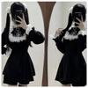 Lolita Sickly Perfect for School and Fall [EDREES] Women's Dress, Cute, Set, Stand-Up Collar, Above-the-Knee, High-Waisted, A-Line, Princess-Style,
