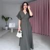 2025 Summer Women's V-Neck Solid Color Short-Sleeved Swing Dress