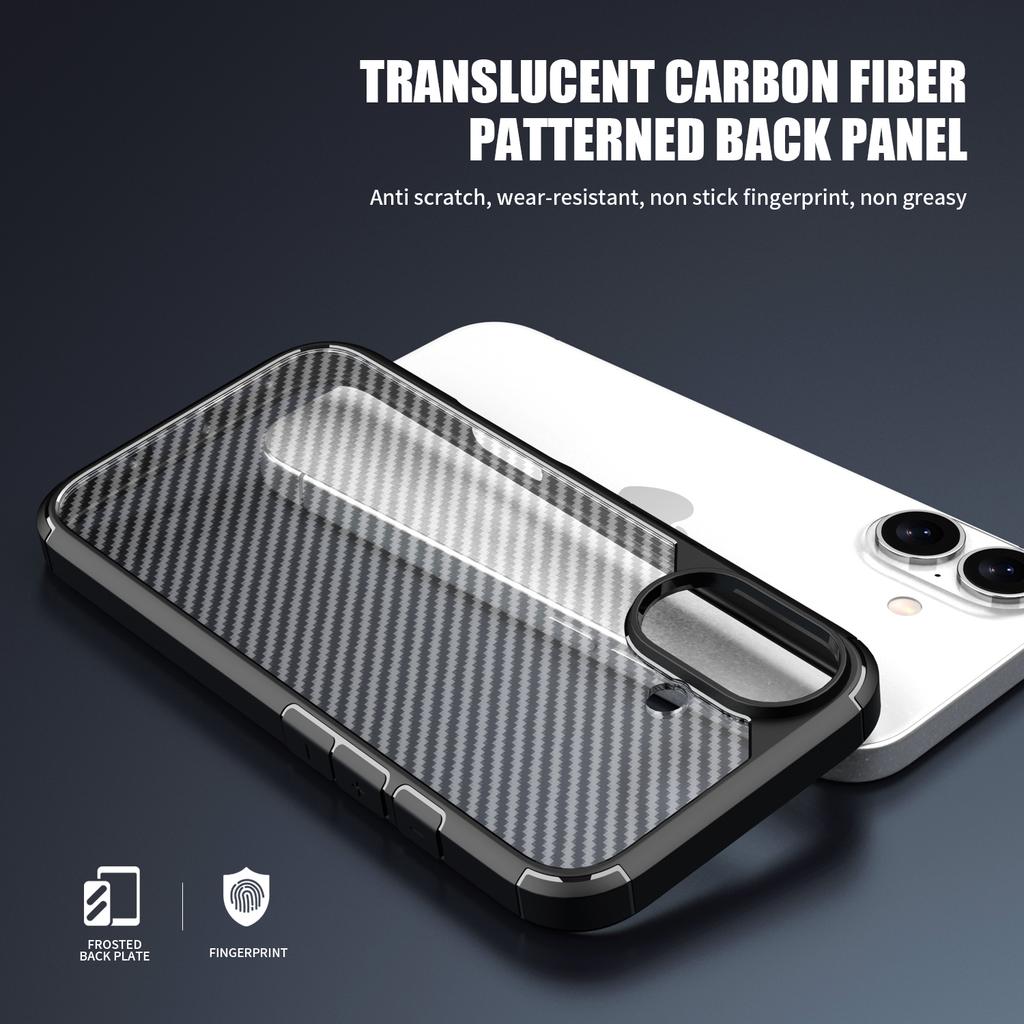 For iPhone 16 Case Carbon Fiber Texture Anti-Scratch TPU+PC Back Cover