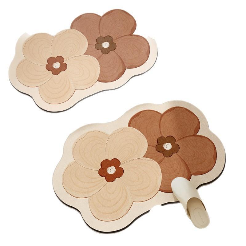 Flower Shaped Bath Mat Bathroom Super Absorbent Foot Mats Non-Slip Quick Dry Shower Pad Toilet Carpet Doormat Washable