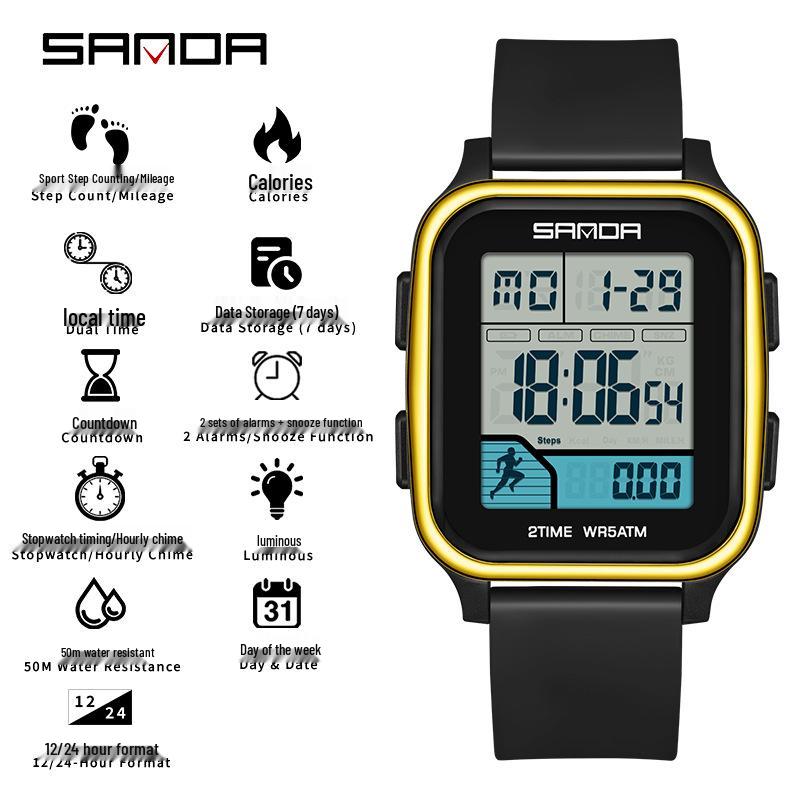SANDA Trend Multifunctional Sports Watch for Students - Calorie Counter & Dual Alarms