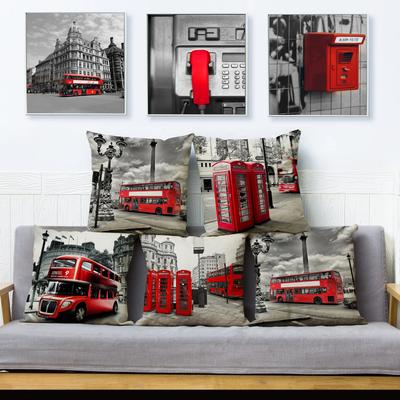 Home Decor Red London Bus Print Cushion Cover Beige Pillowcase Bedroom Pillowcase Sofa Pillowcase