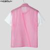 INCERUN Sommer Herren Stehkragen Kurzarm Mesh Sheer Patchwork T-Shirts