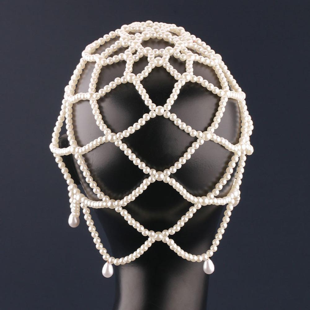 Pearl Beaded Headwear Tassel Bride Headpiece Fashion Pearls Weave Hat  Women
