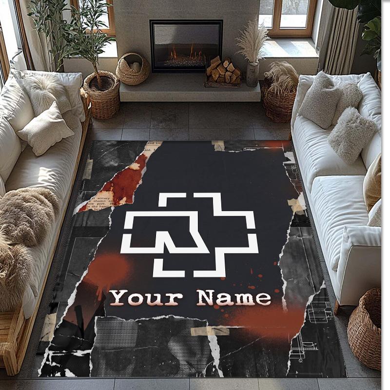 Rammstein Crystal Velvet Rug, Custom Name Text Personalized Non‑Slip Floor Mat for Home Decor Gift