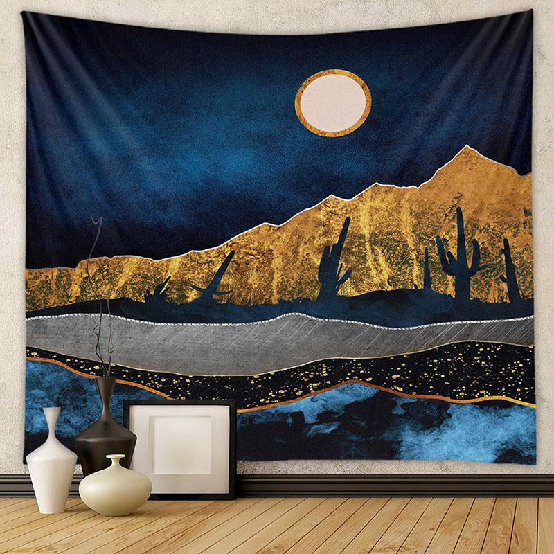Nordic Mountain Sunset Printed Tapestry Natural Landscape Wall Hanging Cloth Beautiful Bedroom Background Decoration with Nails