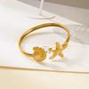 Women's Dainty Spiral Stainless Steel Cuff Bracelets Multilayer Shell Starfish Open Bangle Summer Beach Jewelry Gift