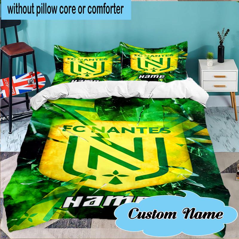 Custom Name Nantes Football Crest Bedding Set 3pcs, Bedding Set Including 1pc Duvet Cover And 2pcs Pillowcases for Bedroom, Dormitory Gift