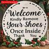 2d Flat 20*20cm, "Welcome, Please Take Off Your Shoes After Entering, Thank You" Circular Wooden Decoration, Suitable for Living Room, Cafe, Offices.