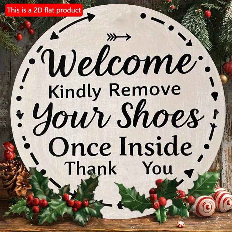 2d Flat 20*20cm, "Welcome, Please Take Off Your Shoes After Entering, Thank You" Circular Wooden Decoration, Suitable for Living Room, Cafe, Offices.