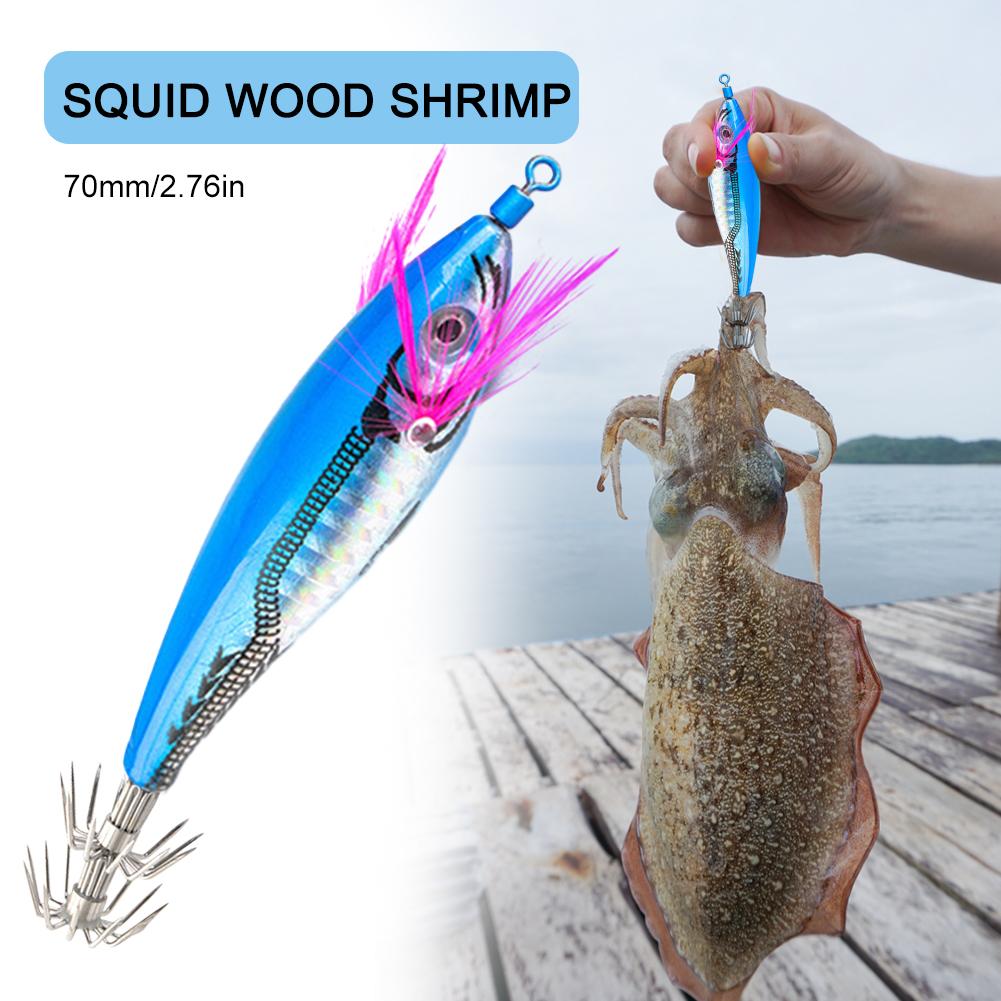 Simulation Shrimp Cuttlefish Bait 7cm Bionic Wooden Shrimp Fake Bait 3D Eyes with Hooks for Fishing Lovers