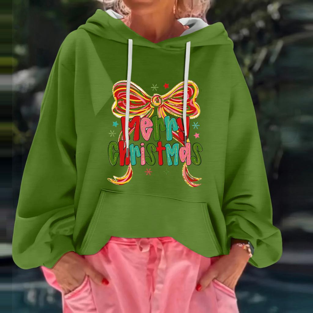 Women's Christmas Print Loose Casual Long Sleeve Hooded Sweatshirt