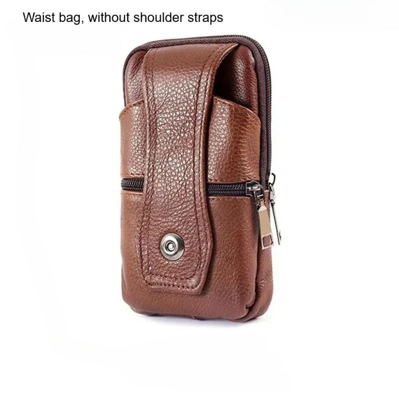 Genuine Leather Crossbody Phone Bag, Belt Pouch Phone Holster for Men, Multi-Pocket Waist Bag with Zipper , Card Holder, Hands-Free EDC Travel Wallet