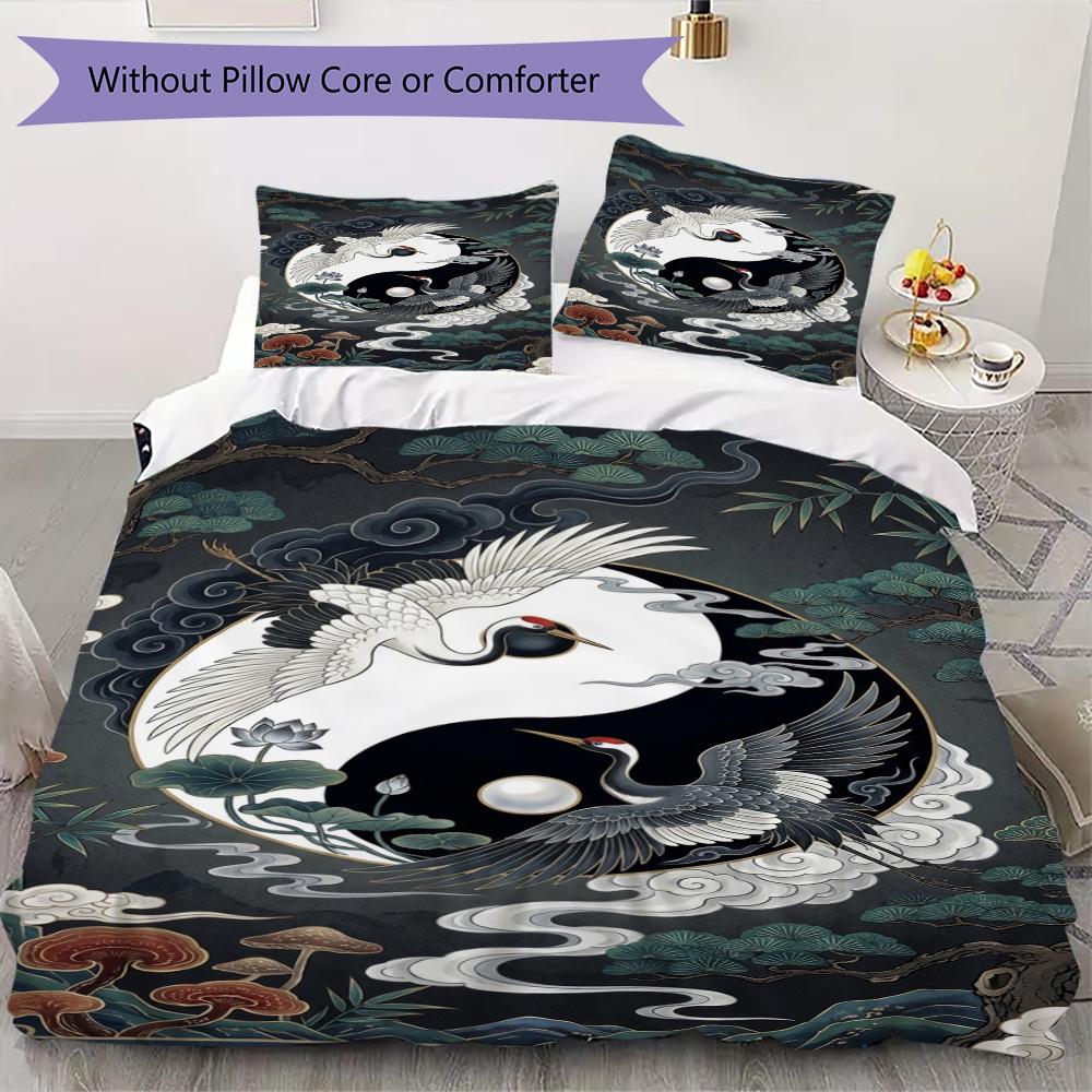 

crowned Crane Pattern Bedding uilt Set uilt Cover Pillowcase Home Decoration Birthday Gift (1 * duvet cover + 2 * pillowcase without core)98 135x200cm