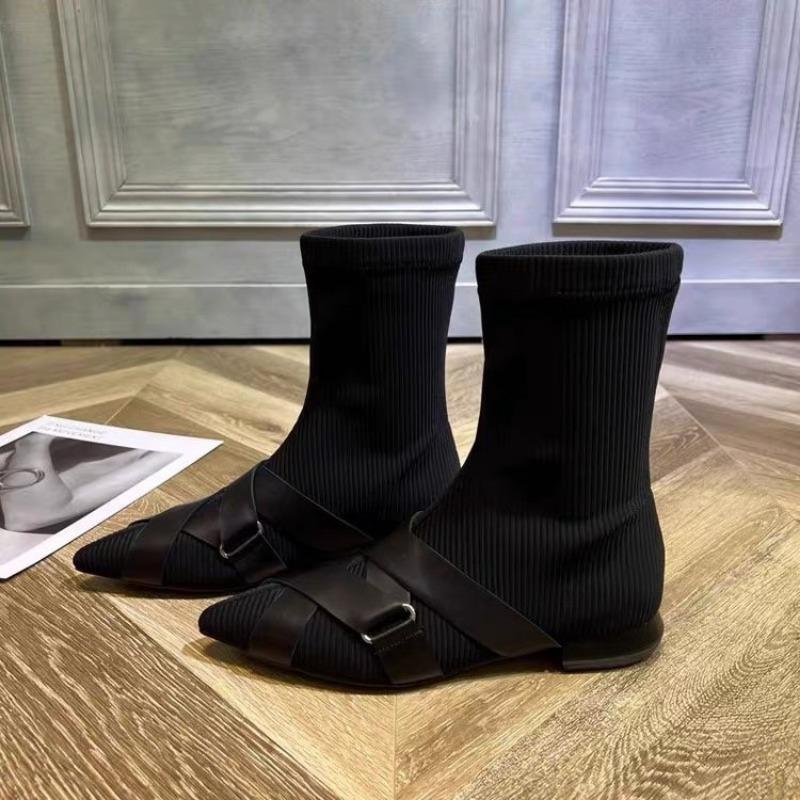 Damskie modne buty na niskim obcasie Jesień Nowe szpiczaste elastyczna tkanina oddychające i wygodne botki