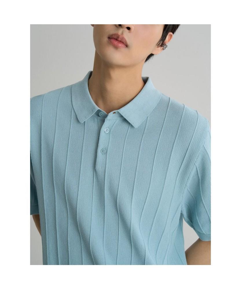 8SECONDS Texture-Modified Cool Touch Collar Neck Short Sleeve Knit Sky Blue