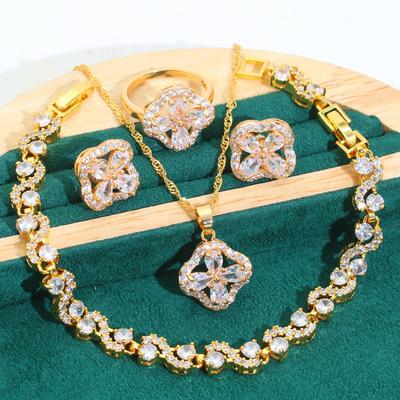 Europe and The United States Hot Zircon Bracelet Necklace Earrings Fashion Full Diamond Jewelry Set