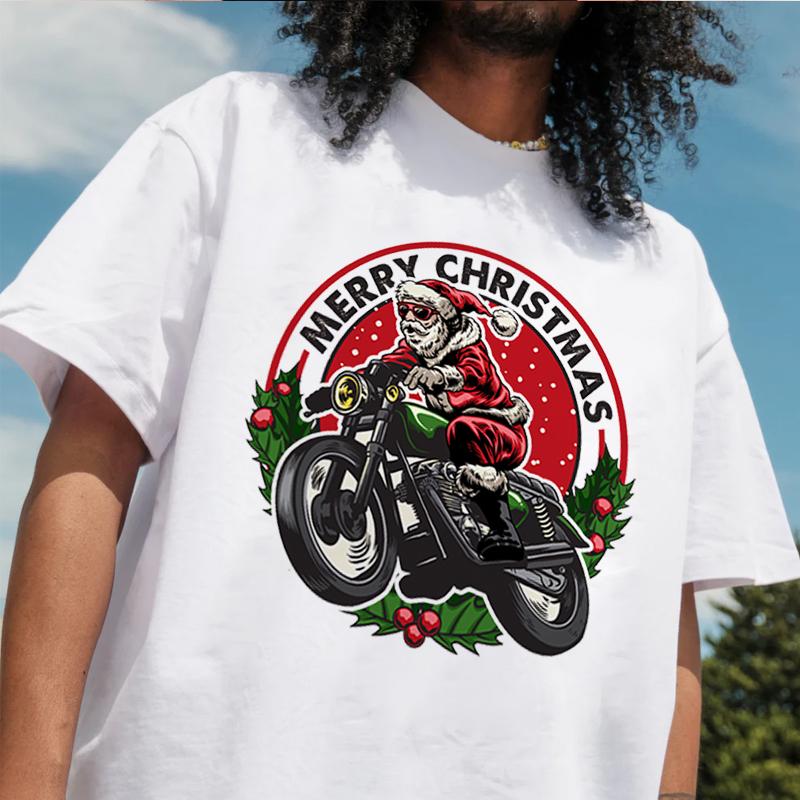 

Santa Riding Motorcycle Tshirt 100 Cotton ONeck T Shirt Fashion Short Sleeve Mens Tees Graphic Tshirts 4XL