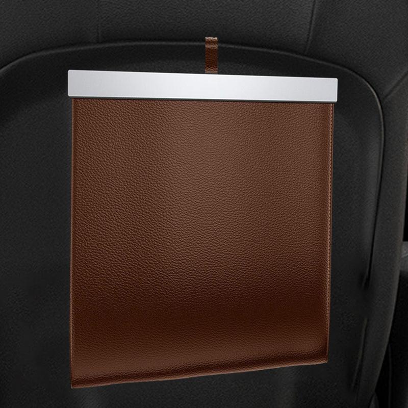 Foldable Car Garbage Can Waterproof Leakproof Automotive Garbage Container Garbage Holder PU Leather Vehicle Trash Can For Car