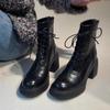 Sheepskin Edition~ Thick-Soled British-Style Martin Boots For Women, New Autumn/Winter Chunky Heel Stretchy Slim Boots, High-Heeled Ankle Boots