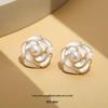 5A Grade Natural Freshwater Pearl Camellia Stud Earrings, French Haute Couture Style, Women's TikTok Fashion Trend.