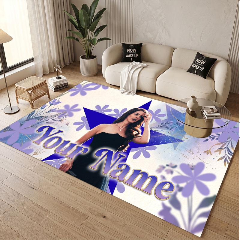 Custom Name Crystal Velvet Rug,Lana Del Rey Comfortable Anti Slip Floor Mat For Room Decoration