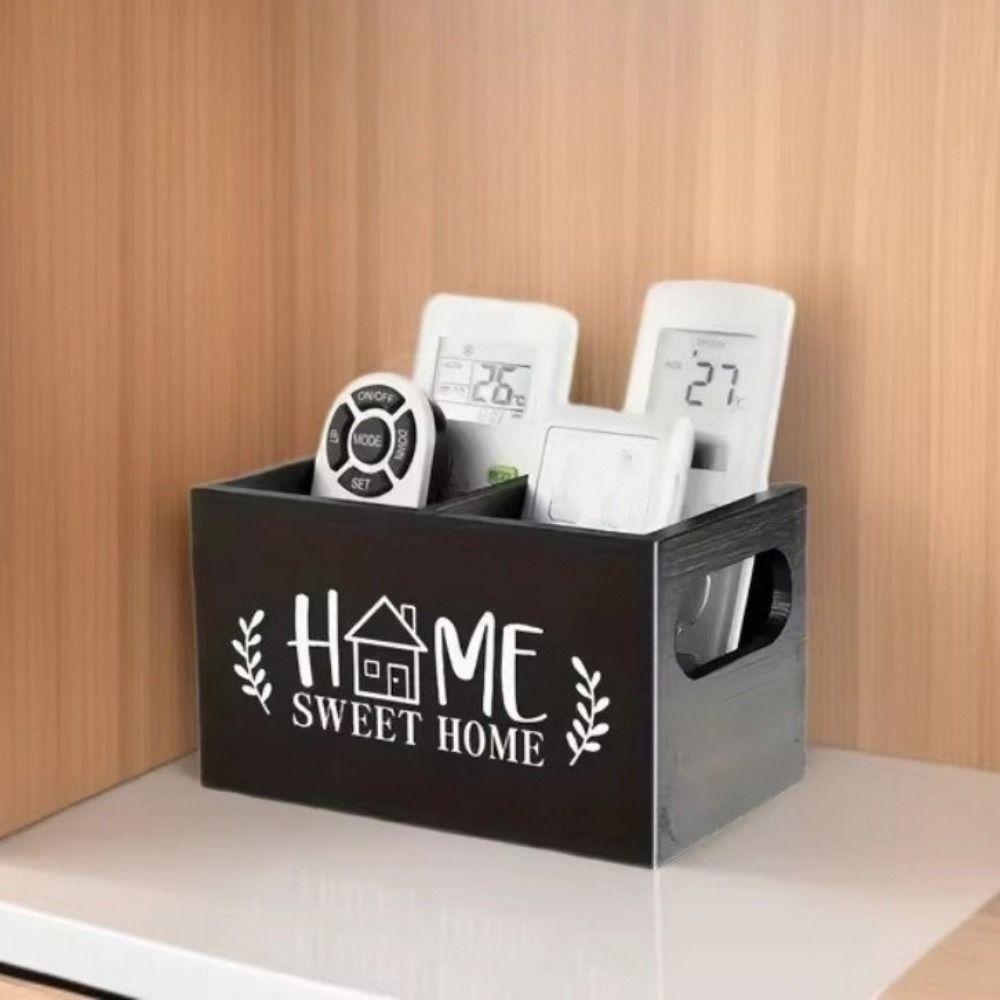 Durable Wooden Remote Control Storage Box Decorative Simple Remote Control Holder with 2 Slots Cosmetics Storage Rack Bedroom