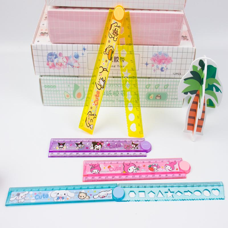 30cm Cartoon Plastic Ruler with Geometric Patterns - Folding Design for Kids/Student Stationery
