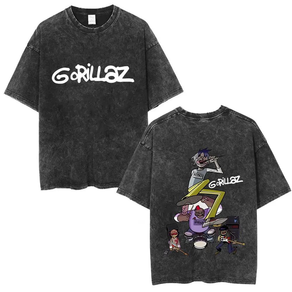 

Acid Washed Rock Band Gorillaz The Mountain Tour Tshirt Unisex Women Streetwear Oversized Hip Hop T Shirt FeUnisex Unisex Clothing S