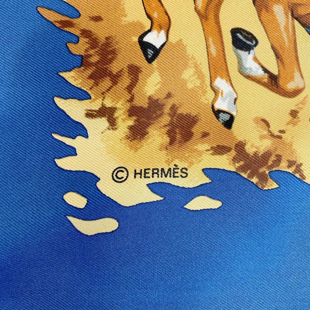 Hermes African Animal Pattern Silk Calle 90 Scarf Blue Silk Used