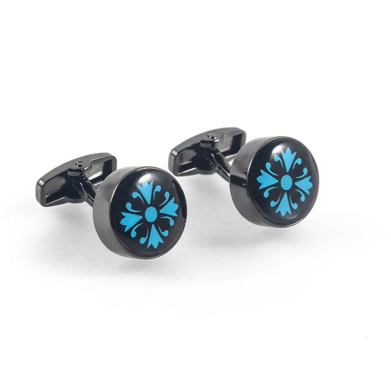 

High End Black Circular Drop Glue Cufflinks Men Women Universal French светло-синий
