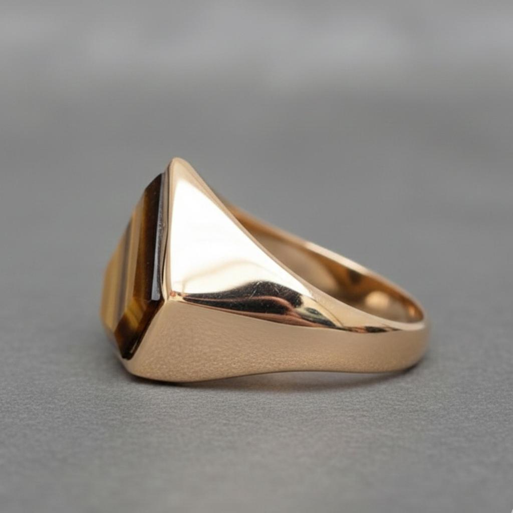 Diamond Cut Tiger Eye Gemstone Signet Ring, 925 Sterling Silver Jewelry, Handmade Boho Promise Ring