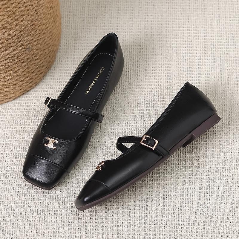 

2025 Весна и Осень Новые Ретро Универсальные Туфли Мэри Джейн Плоская Подошва Квадратный Носок Ремешок с Пряжкой Обувь-лодочки Женская 35 чёрный