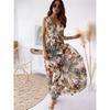 Tropical Floral Print Deep V Neck Spaghetti Strap Maxi Dress Beach Sundress