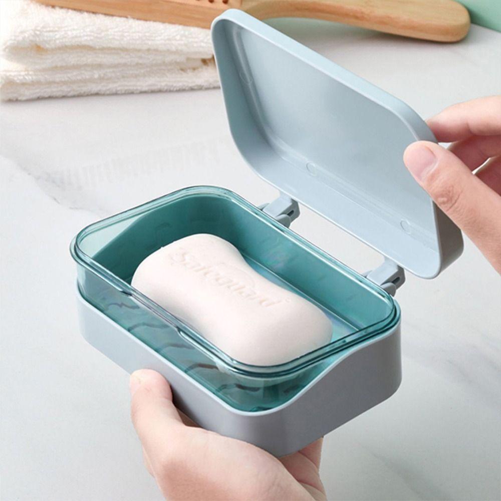Portable 1Pcs Drain Sponge Plate With Lid Dustproof Soap Dish Soap Container Soap Case Soap Box