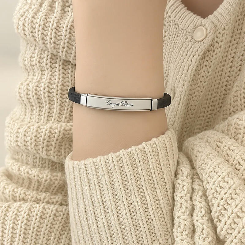 Leather Surgical Engraved Bracelet Initial Couple Strap Bracelet Wrist