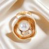 Finger Ring Imitation Pearl Embellishment Artistic Irregular Shape Wide Double-Strip Design Women Ring Anti-Oxidation Jewelry
