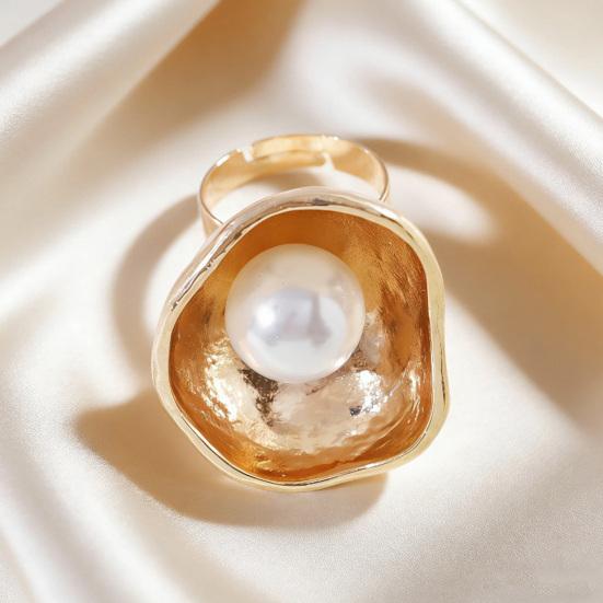 Finger Ring Imitation Pearl Embellishment Artistic Irregular Shape Wide Double-Strip Design Women Ring Anti-Oxidation Jewelry