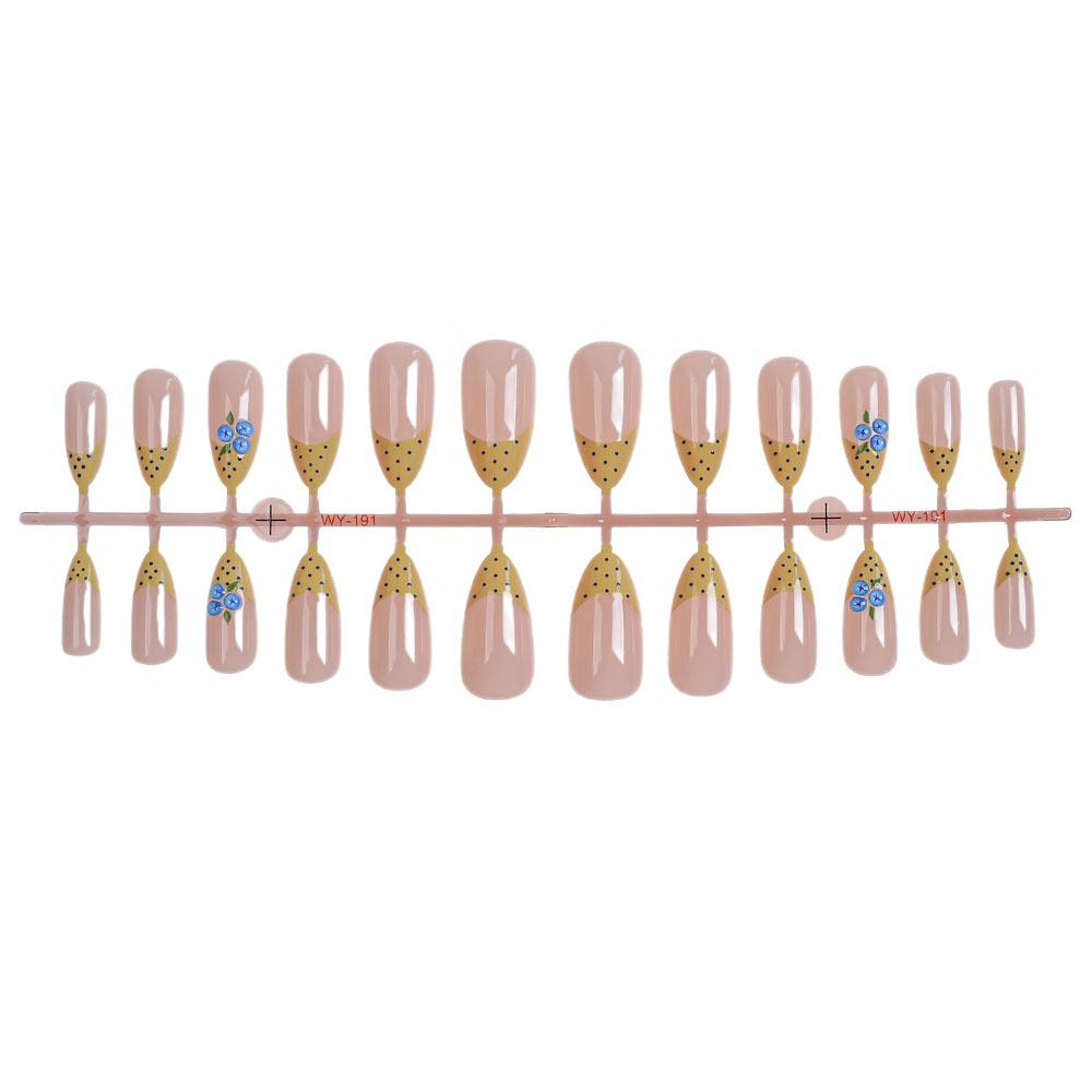 3D Blueberry Polka Dot Almond Shape False Nails - 24 Pcs Sweet Girl Style French Nude Base