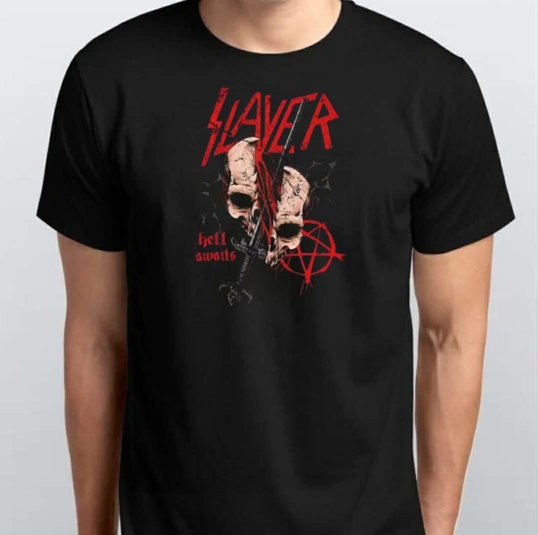 Slayer Hell Awaits Skull Sword Graphic T-SHIRT S M L XL XXL 3 4 XL Black White 2XL