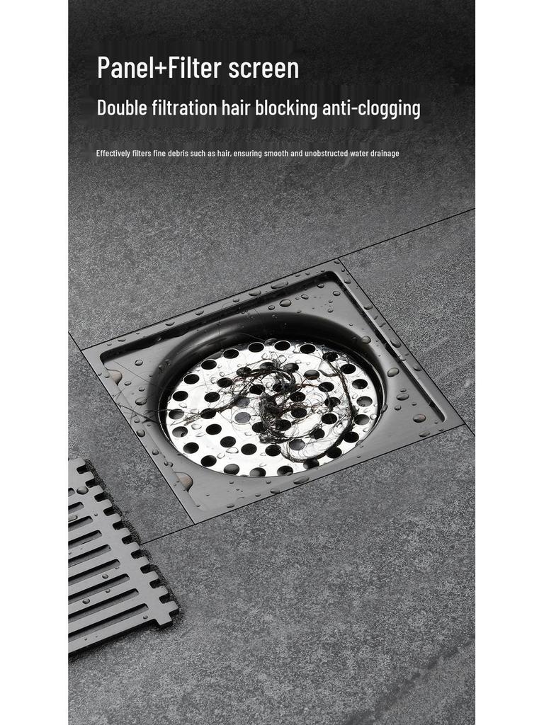 Gunmetal Gray 304 Stainless Steel Odor-Resistant Floor Drain with Copper Core for Shower & Washing Machine.