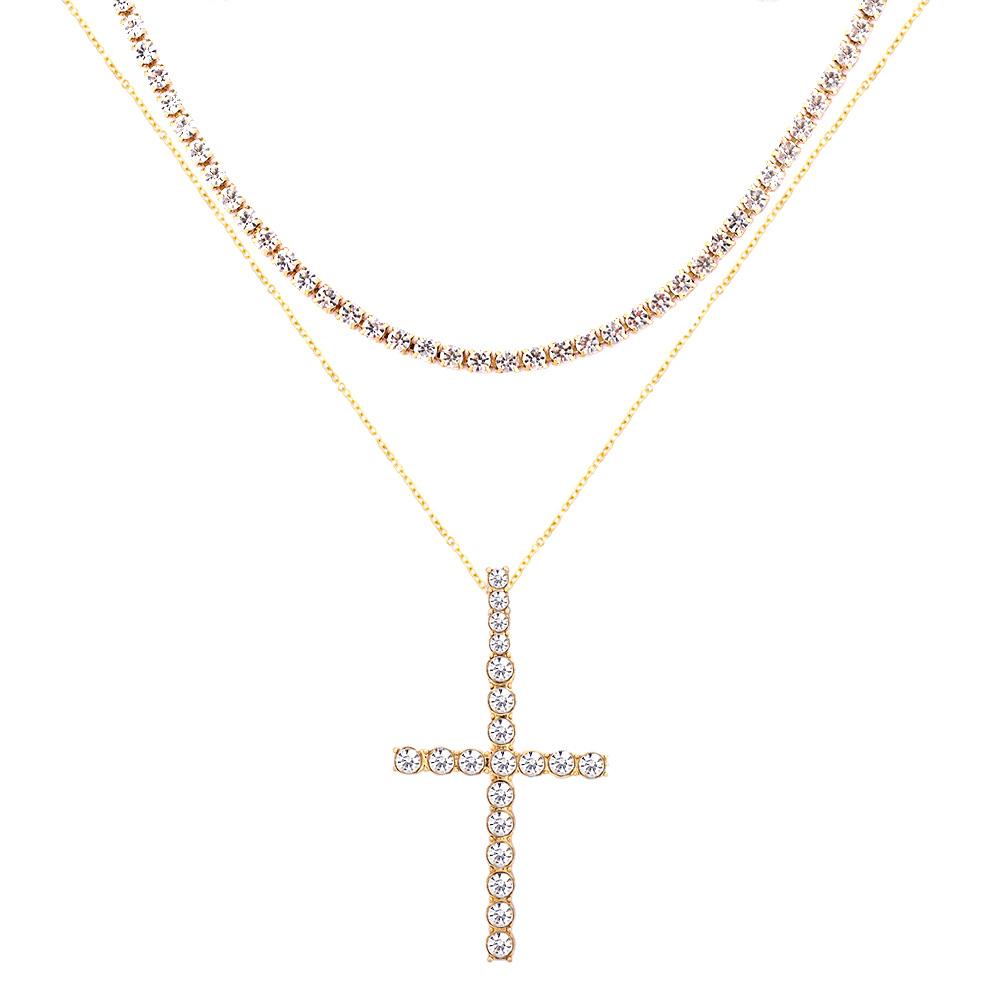 Punk Hip Hop Rhinestone Cross Pendant Necklace for Women Men Bling Iced Out Crystal Chain Choker Necklace Jewelry On The Neck