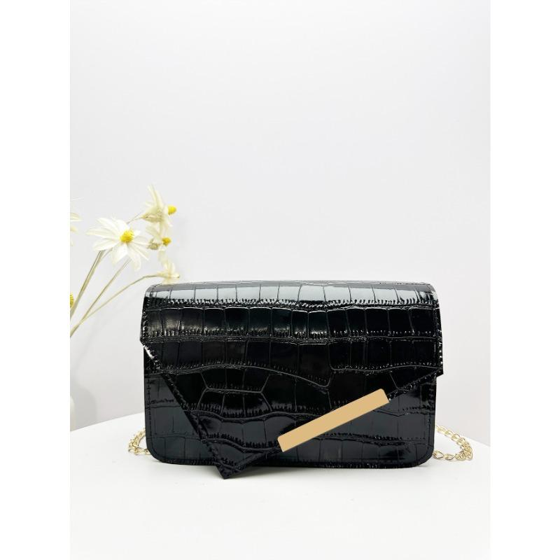 

Модный тренд маленькая квадратная сумка новый узор под камень глянцевая женская сумка через плечо персонализированная нишевая сумка женская чёрный